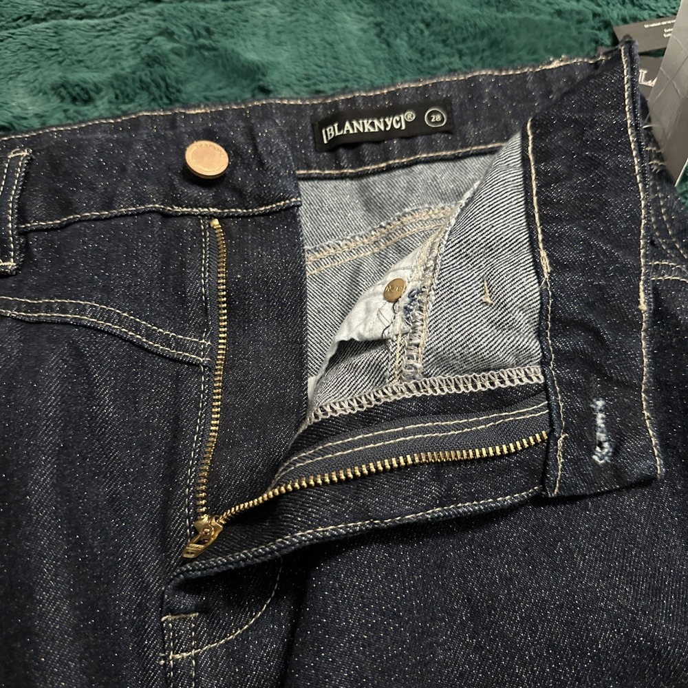 Blank NYC Size 28 Metallic Weave Dark Denim Micro Mini Skirt Gold Glitter - Picture 6 of 10